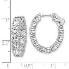 Sterling Shimmer Sterling Silver Rhodium-plated 4.3mm CZ 18 Stone Oval In and Out Hinged Hoop Earrings