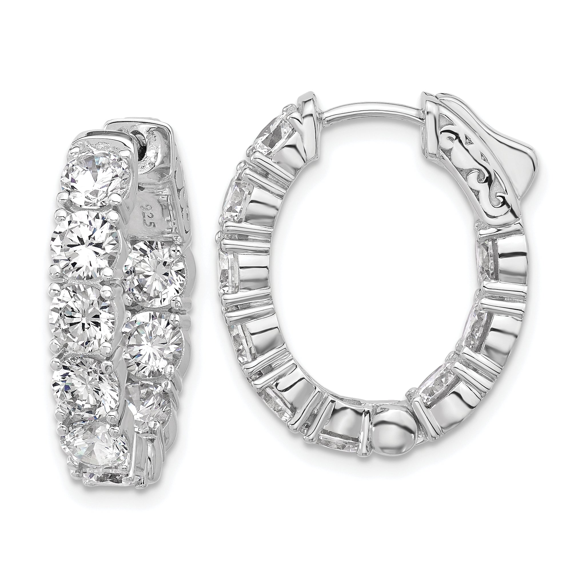 Sterling Shimmer Sterling Silver Rhodium-plated 4.3mm CZ 18 Stone Oval In and Out Hinged Hoop Earrings Main image