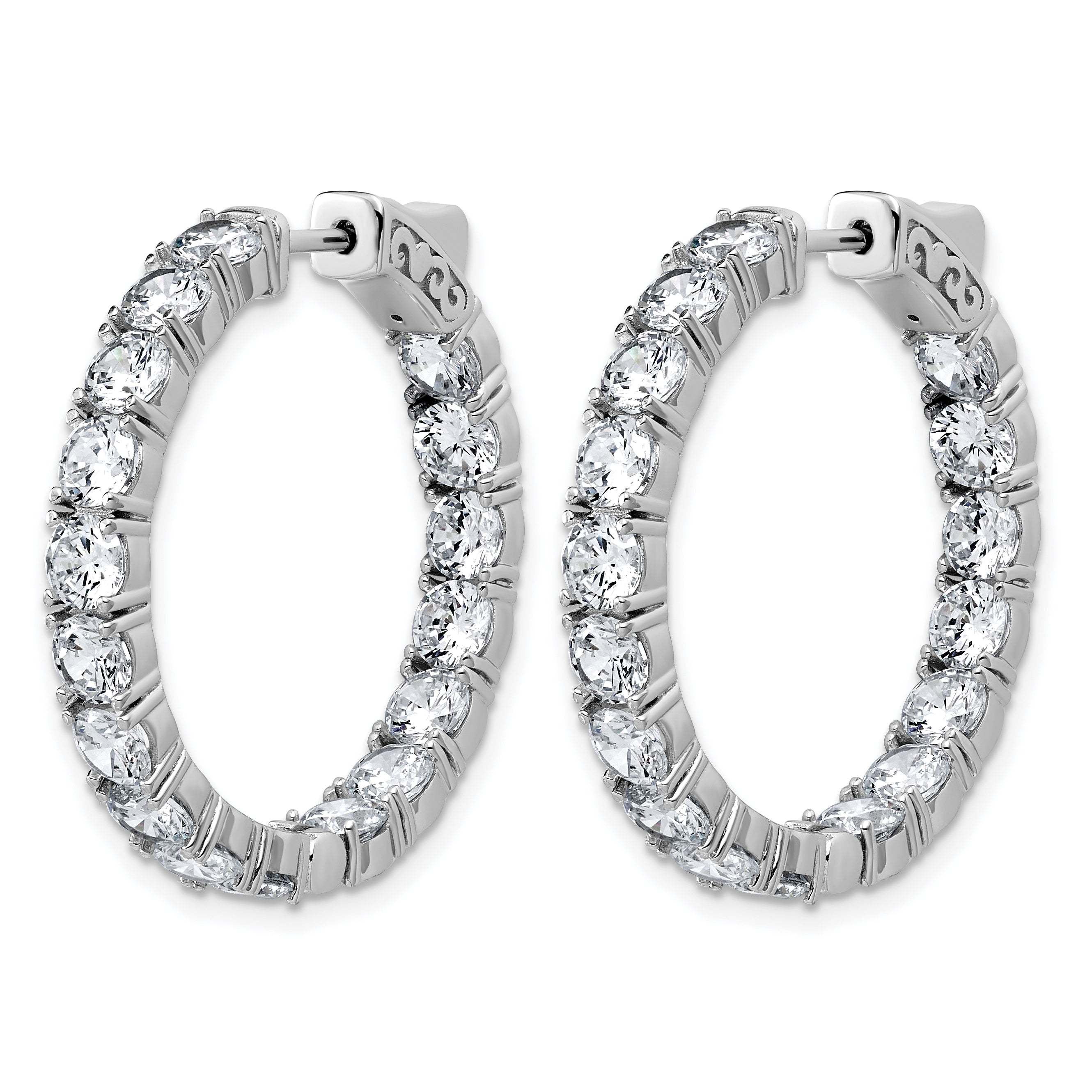 Sterling Shimmer Sterling Silver Rhodium-plated 4.00mm CZ 34 Stone In and Out Hinged Hoop Earrings