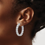 Cubic Zirconia 34-Stone Out Hoop Earrings in Sterling Silver, 30mm Hinged - Sophia Jewelers