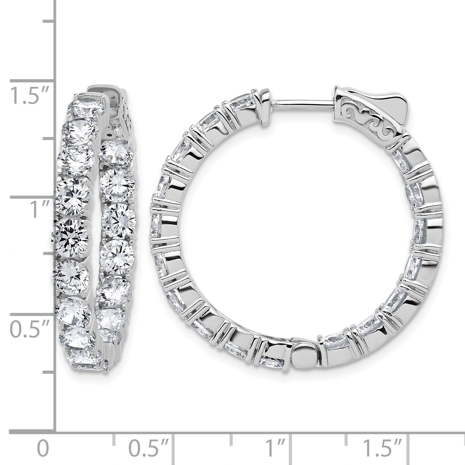 Sterling Shimmer Sterling Silver Rhodium-plated 4.00mm CZ 34 Stone In and Out Hinged Hoop Earrings