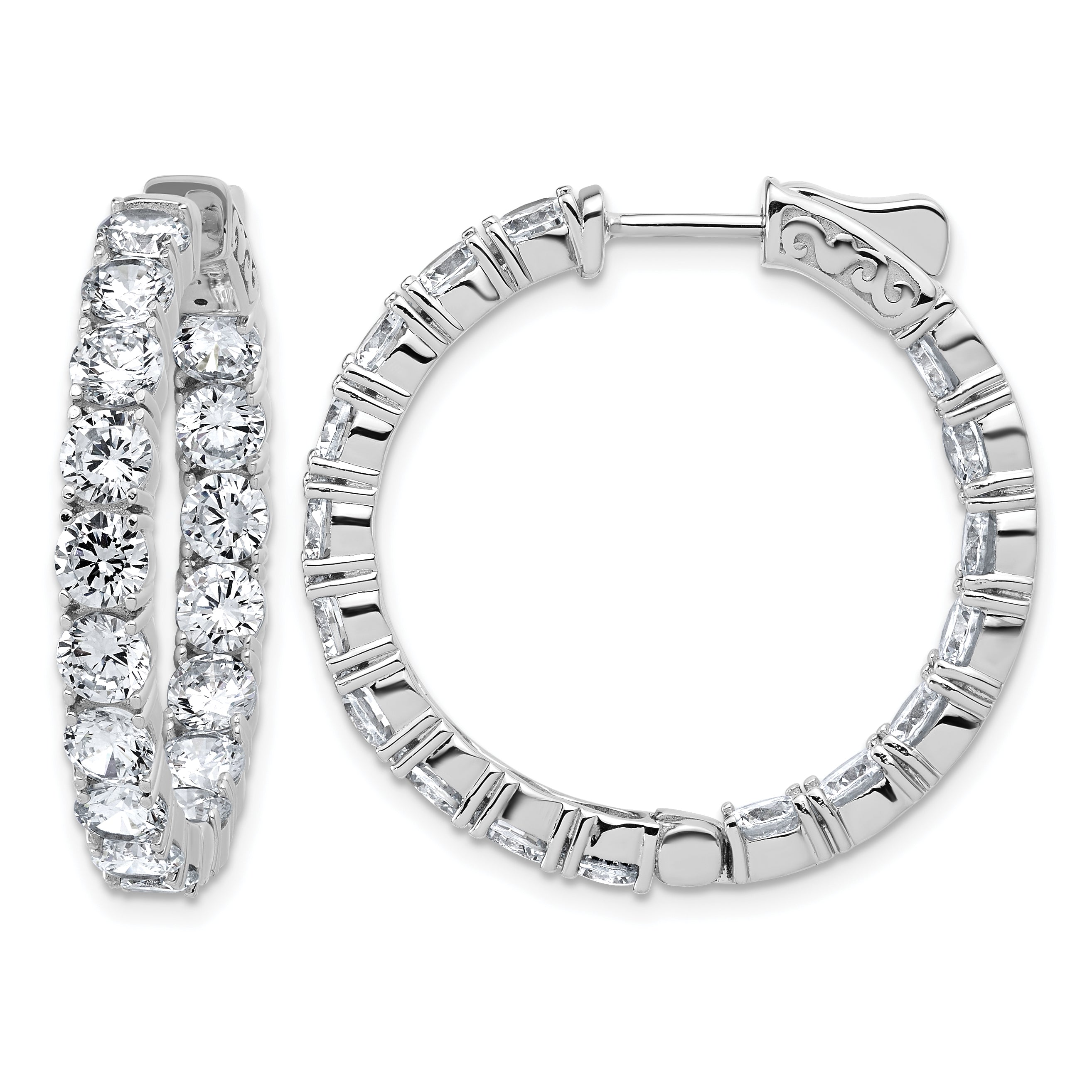Sterling Shimmer Sterling Silver Rhodium-plated 4.00mm CZ 34 Stone In and Out Hinged Hoop Earrings Main image