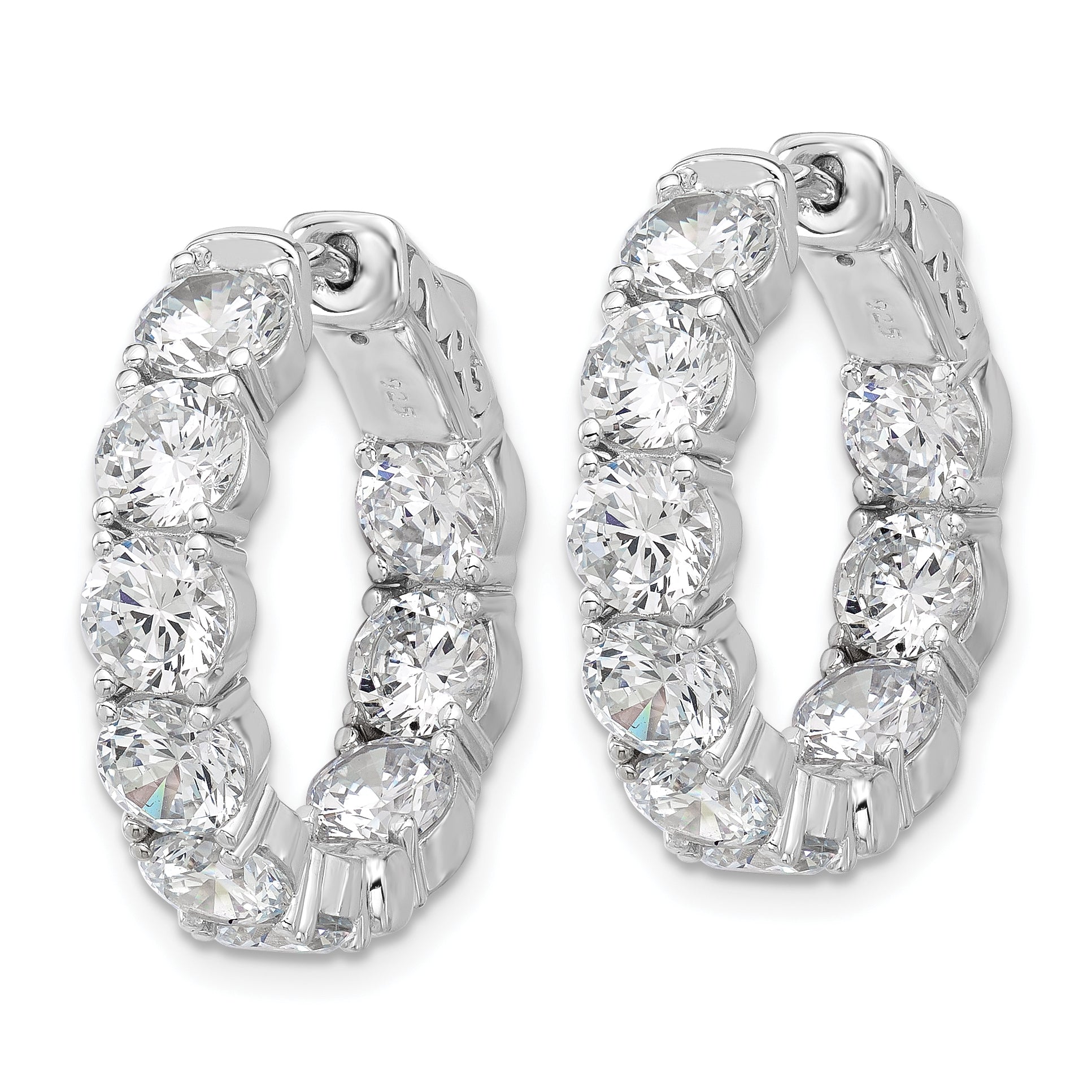 Sterling Shimmer Sterling Silver Rhodium-plated 4.75mm CZ 18 Stone In and Out Hinged Hoop Earrings Secondary image