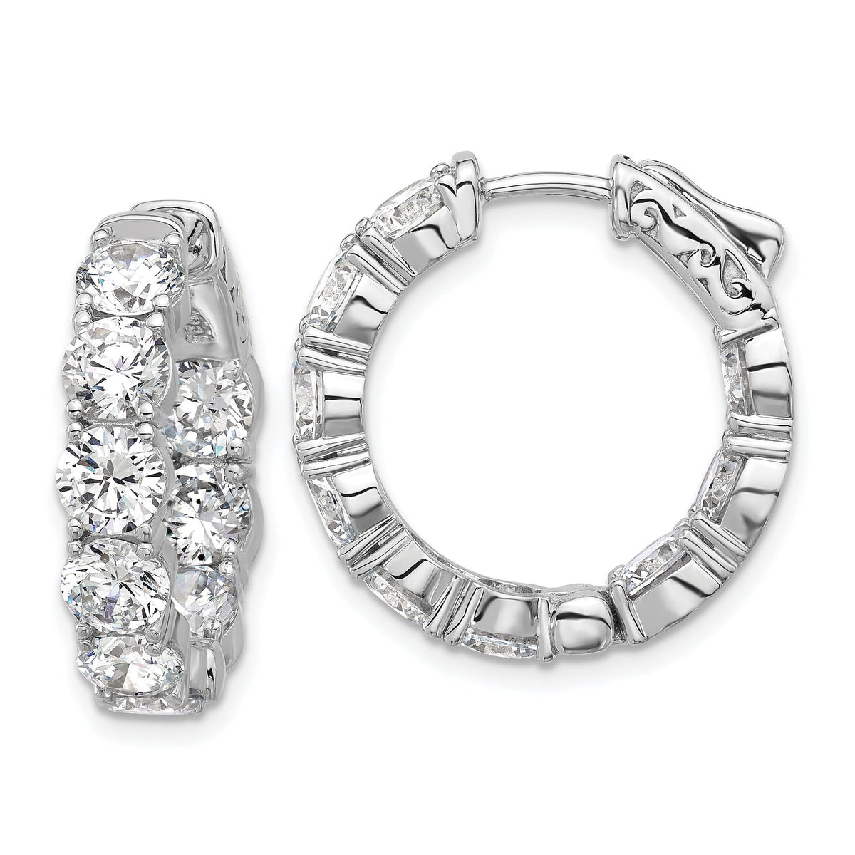 Cubic Zirconia 18-Stone Out Hoop Earrings in Sterling Silver, 23mm Hinged - Sophia Jewelers Main image