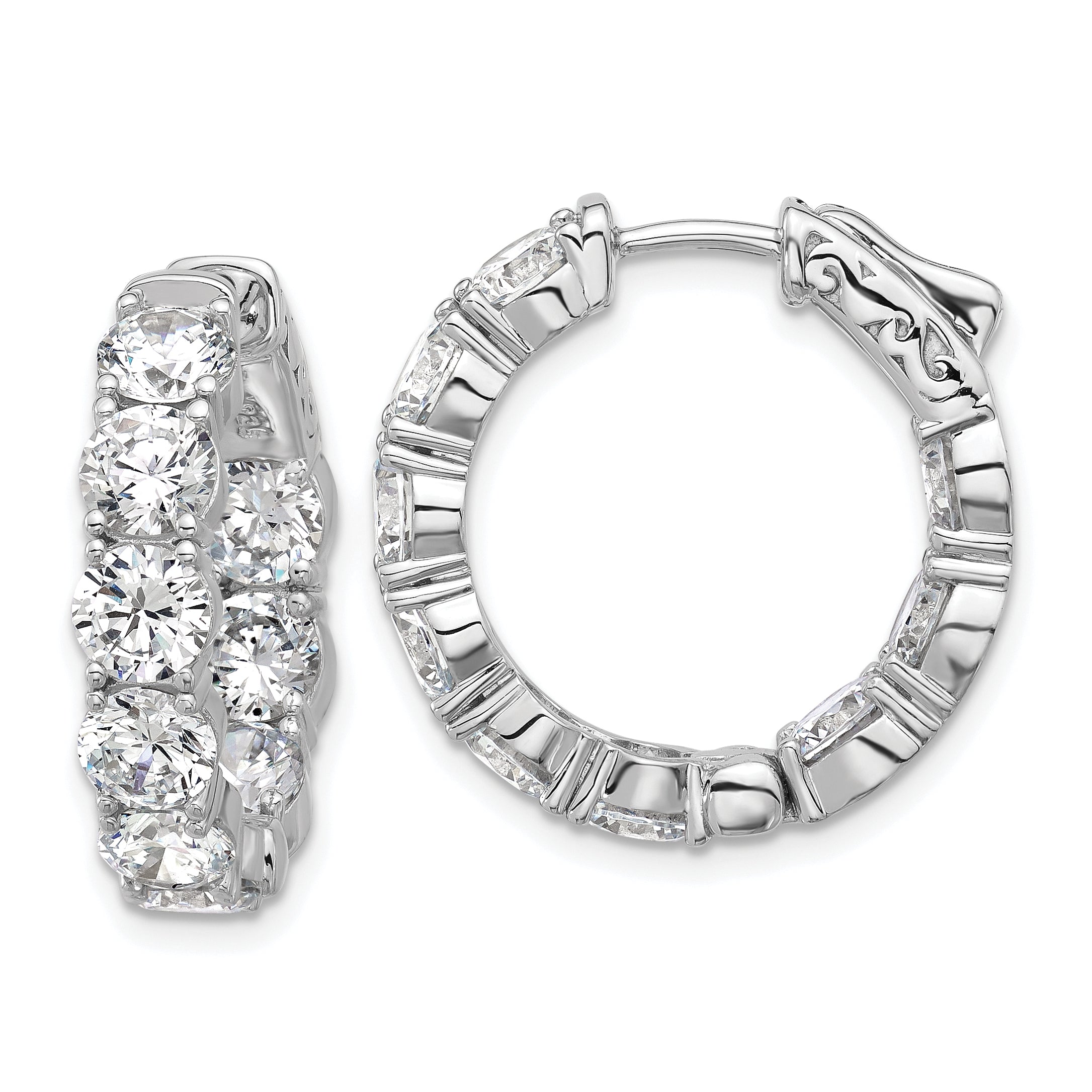 Sterling Shimmer Sterling Silver Rhodium-plated 4.75mm CZ 18 Stone In and Out Hinged Hoop Earrings Main image