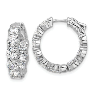 Cubic Zirconia 18-Stone Out Hoop Earrings in Sterling Silver, 23mm Hinged - Sophia Jewelers