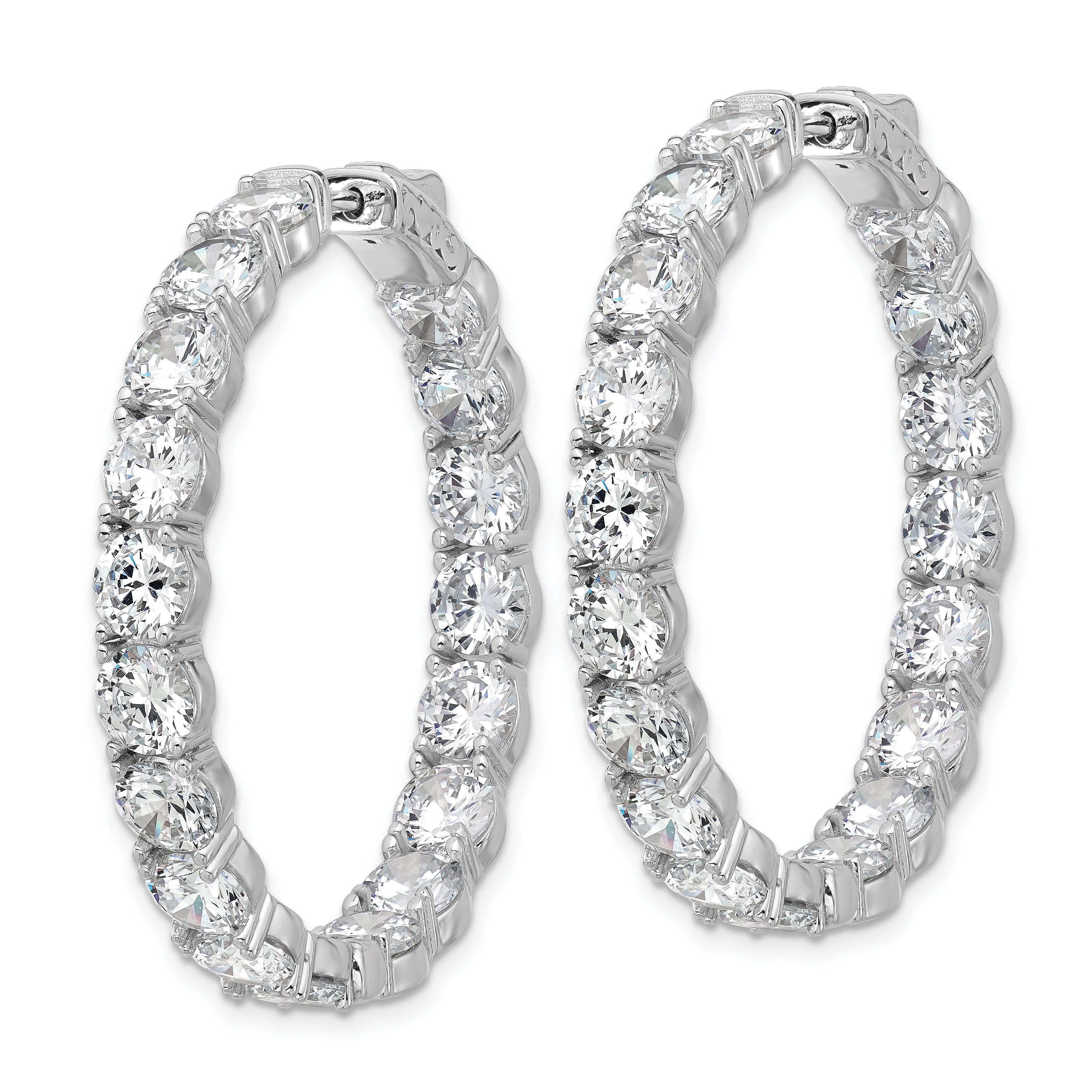 Sterling Shimmer Sterling Silver Rhodium-plated 5.2mm CZ 36 Stone In and Out Hinged Hoop Earrings