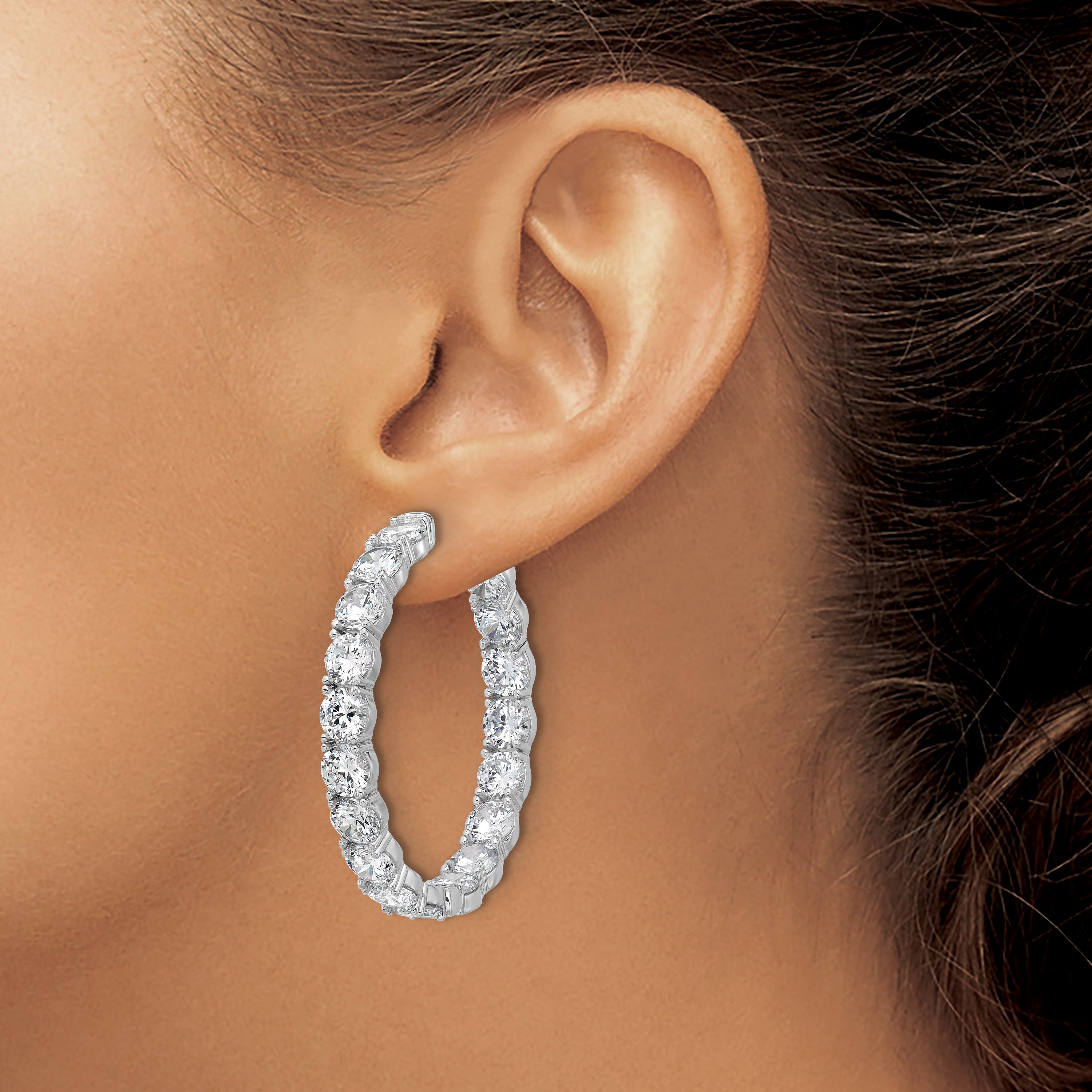 Sterling Shimmer Sterling Silver Rhodium-plated 5.2mm CZ 36 Stone In and Out Hinged Hoop Earrings