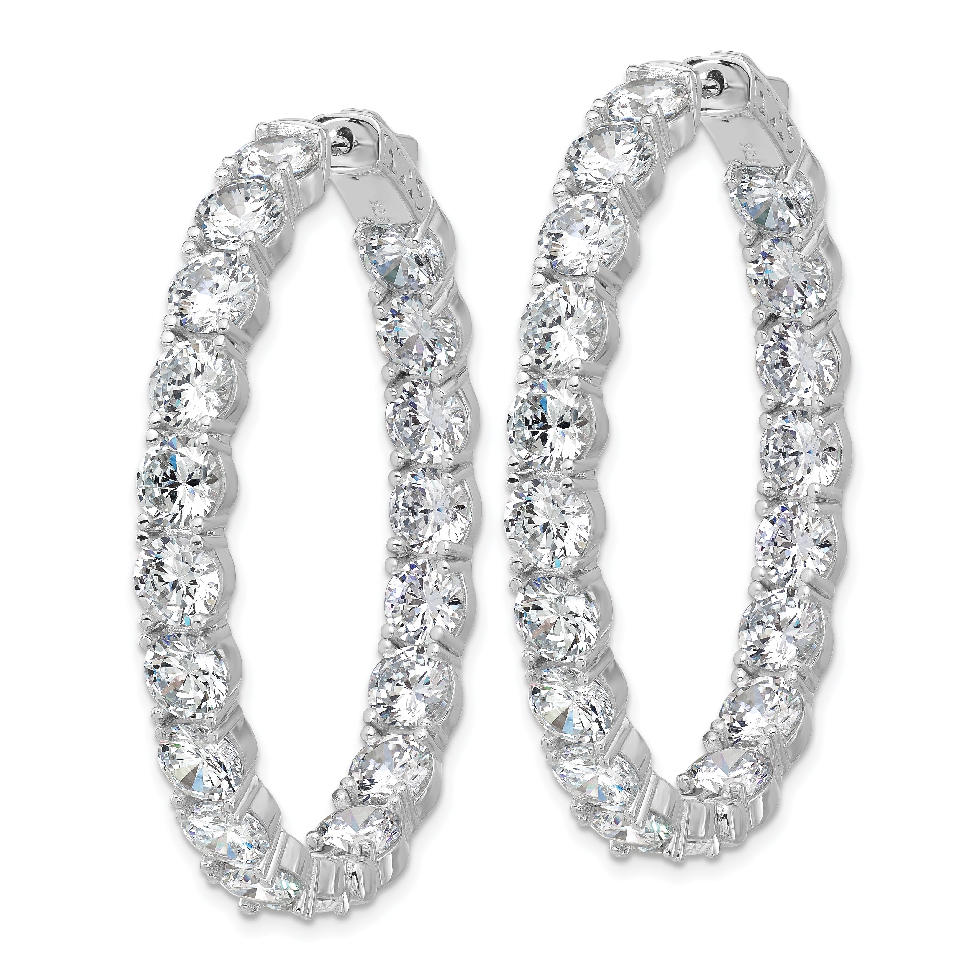Sterling Shimmer Sterling Silver Rhodium-plated 5.25mm CZ 38 Stone Oval In and Out Hinged Hoop Earrings