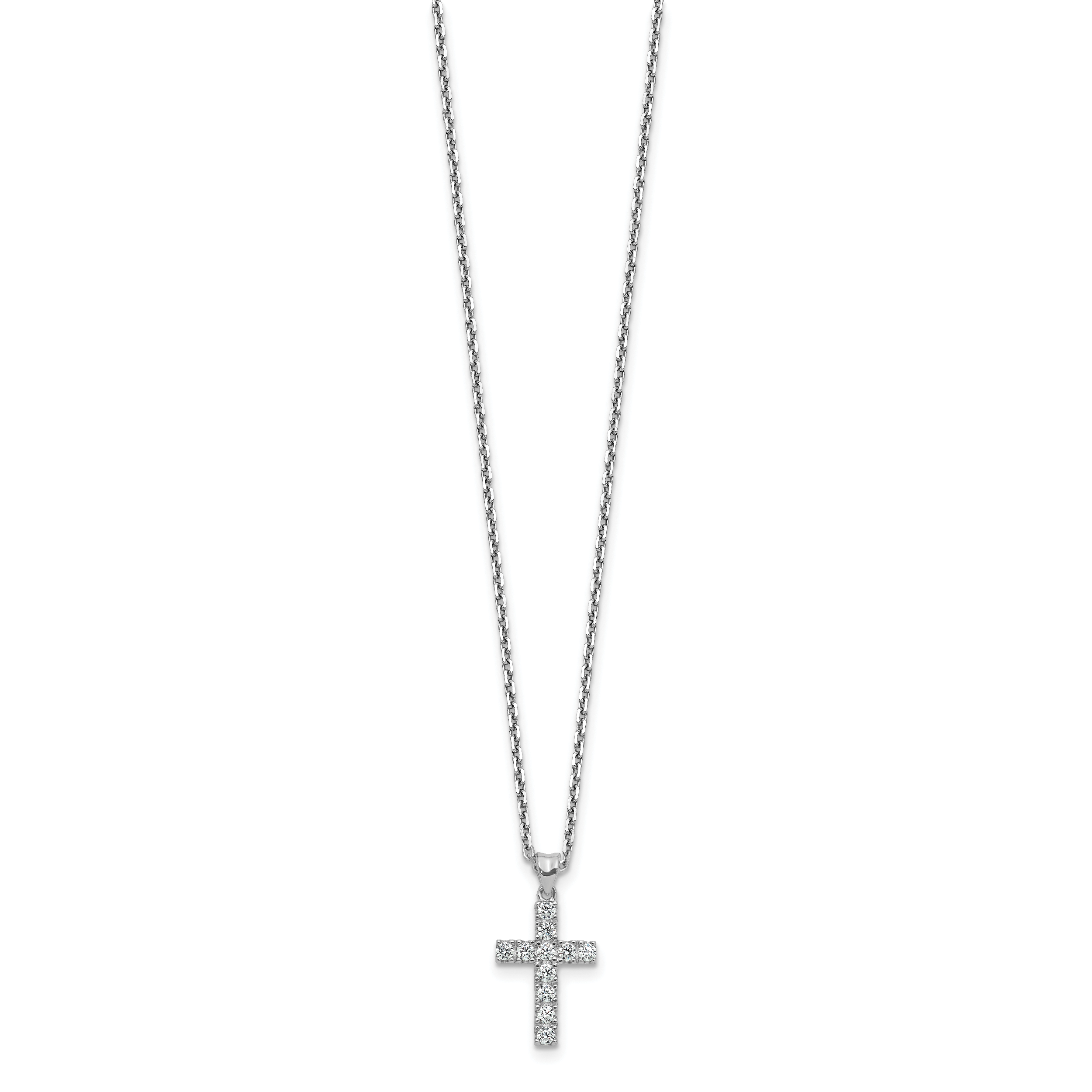 Sterling Shimmer Sterling Silver Rhodium-plated 2mm CZ 11 Stone Cross 16 inch with 2 inch Extension Necklace Secondary image