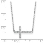 Sterling Shimmer Sterling Silver Rhodium-plated 1.3mm CZ 17 Stone Sideway Cross 16 inch with 2 inch Extension Necklace