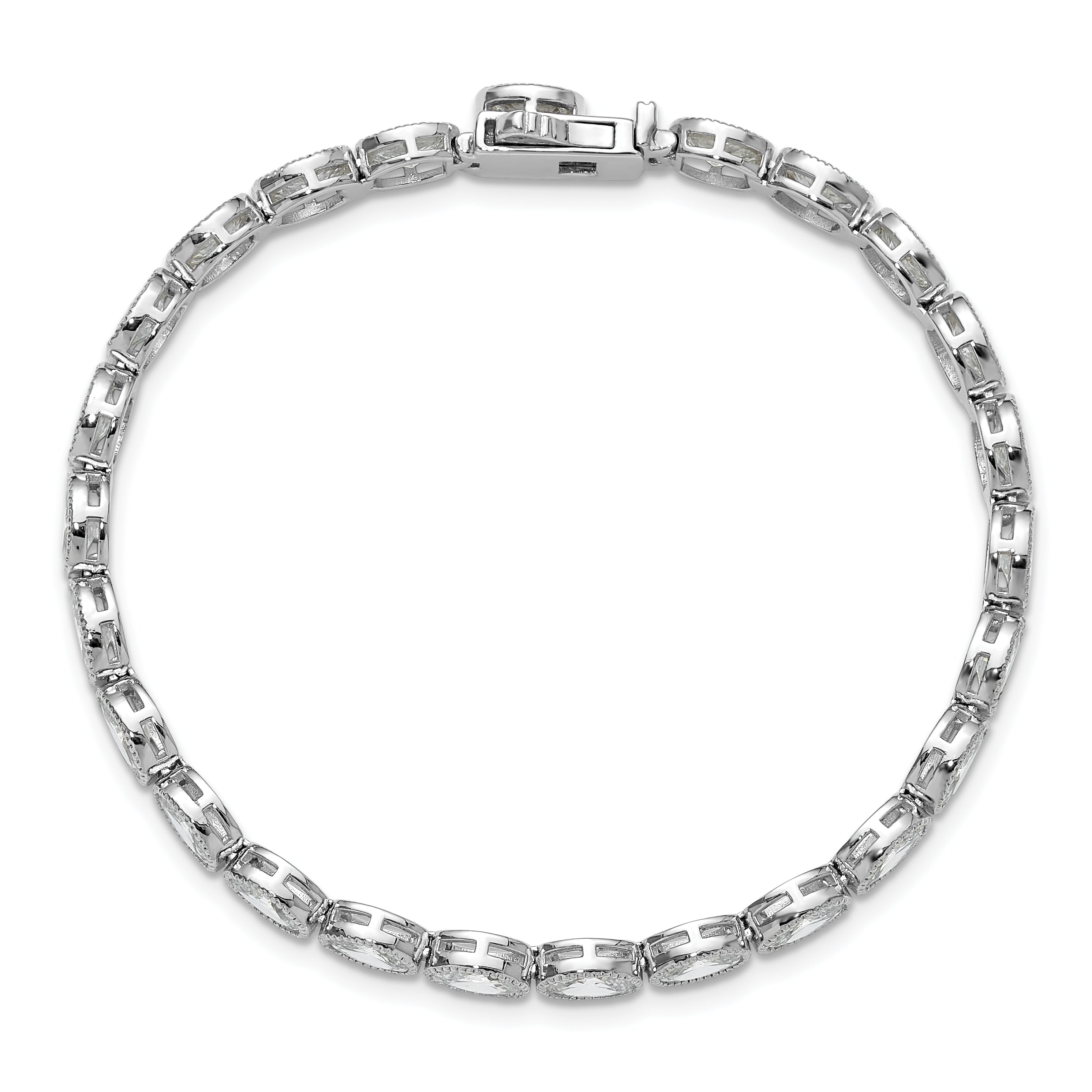 Sterling Shimmer Sterling Silver Rhodium-plated 6mm x 4mm CZ 25 Stone Oval Link 6.75 inch Bracelet