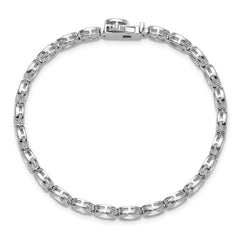 Sterling Shimmer Sterling Silver Rhodium-plated 6mm x 4mm CZ 25 Stone Oval Link 6.75 inch Bracelet