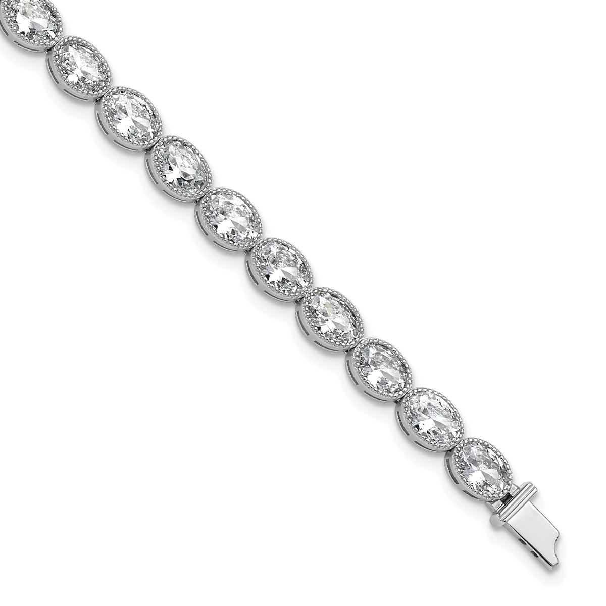 Sterling Shimmer Sterling Silver Rhodium-plated 6mm x 4mm CZ 25 Stone Oval Link 6.75 inch Bracelet