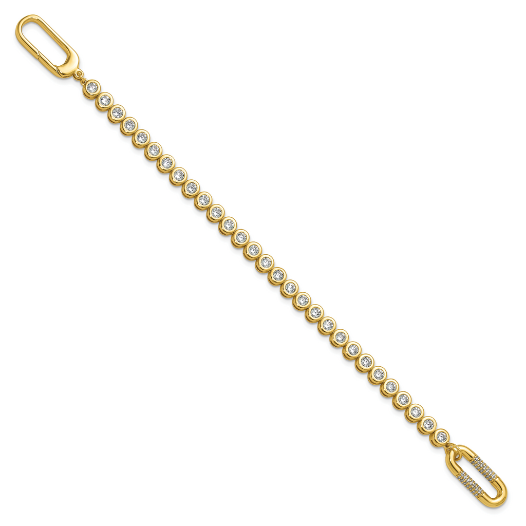 Sterling Shimmer Sterling Silver Gold-tone Flash Gold-plated CZ 113 Stone 7 inch Bracelet