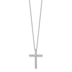 Sterling Shimmer Sterling Silver Rhodium-plated 2.3mm CZ 21 Stone Cross 16 inch with 2 inch Extension Necklace