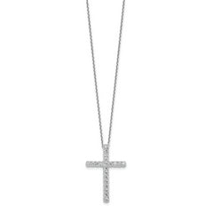 Sterling Shimmer Sterling Silver Rhodium-plated 2.3mm CZ 21 Stone Cross 16 inch with 2 inch Extension Necklace