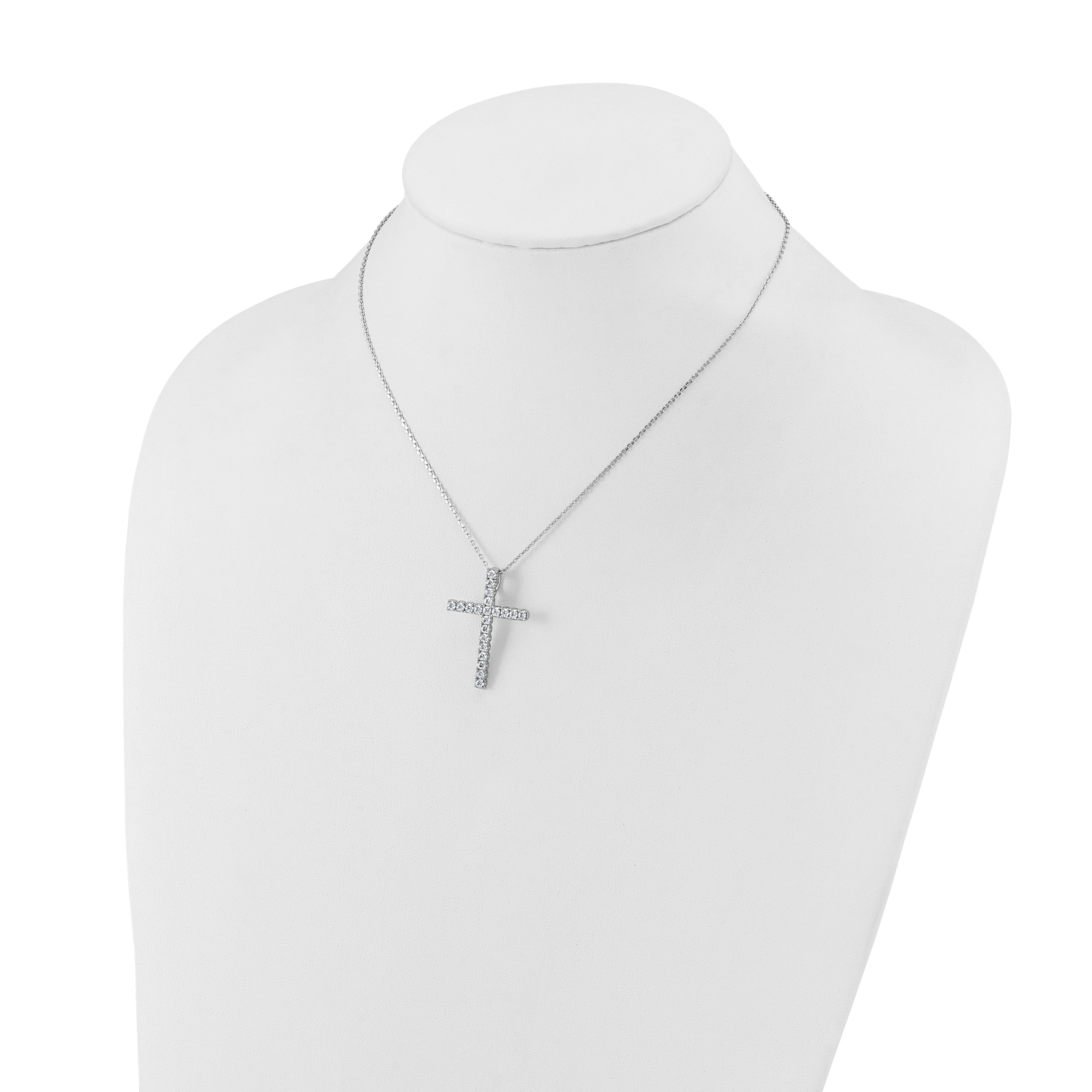 Sterling Shimmer Sterling Silver Rhodium-plated 2.3mm CZ 21 Stone Cross 16 inch with 2 inch Extension Necklace