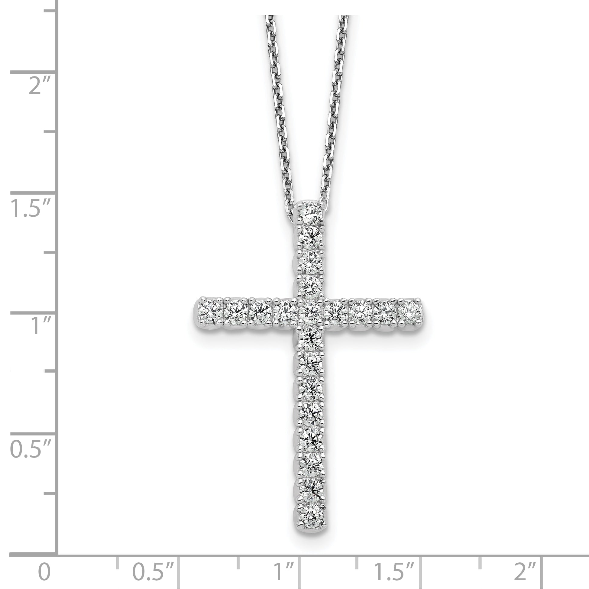 Sterling Shimmer Sterling Silver Rhodium-plated 2.3mm CZ 21 Stone Cross 16 inch with 2 inch Extension Necklace
