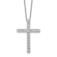 Sterling Shimmer Sterling Silver Rhodium-plated 2.3mm CZ 21 Stone Cross 16 inch with 2 inch Extension Necklace