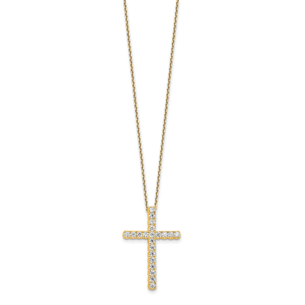 Sterling Shimmer Sterling Silver Gold-tone Flash Gold-plated 2.3mm CZ 21 Stone Cross 16 inch with 2 inch Extension Necklace