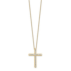 Sterling Shimmer Sterling Silver Gold-tone Flash Gold-plated 2.3mm CZ 21 Stone Cross 16 inch with 2 inch Extension Necklace