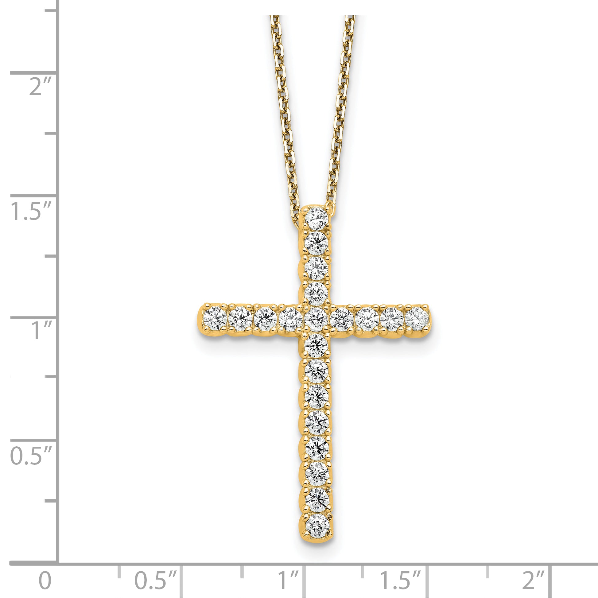 Sterling Shimmer Sterling Silver Gold-tone Flash Gold-plated 2.3mm CZ 21 Stone Cross 16 inch with 2 inch Extension Necklace