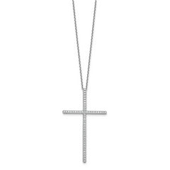 Sterling Shimmer Sterling Silver Rhodium-plated 1.3mm CZ 50 Stone Cross 16 inch with 2 inch Extension Necklace