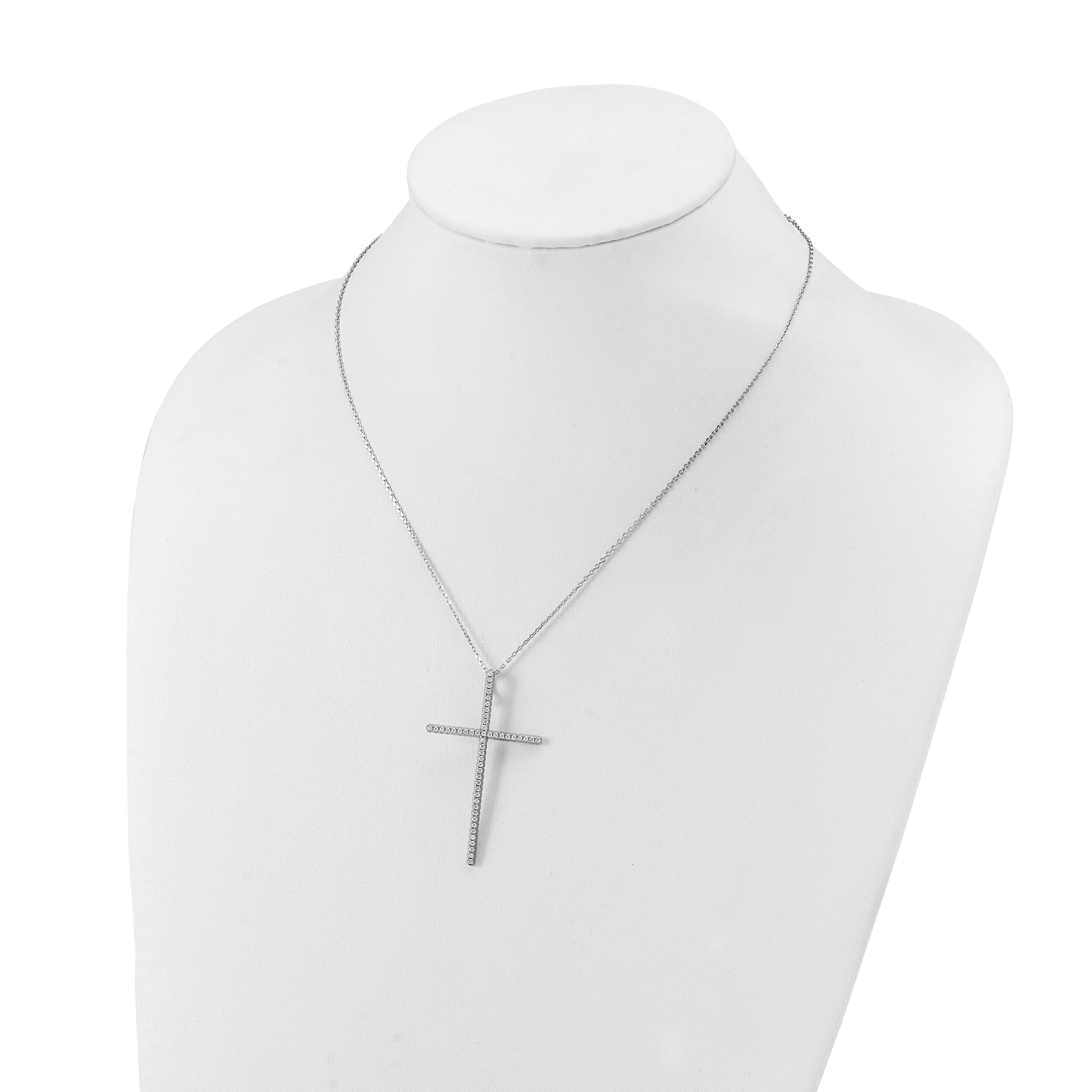 Sterling Shimmer Sterling Silver Rhodium-plated 1.3mm CZ 50 Stone Cross 16 inch with 2 inch Extension Necklace