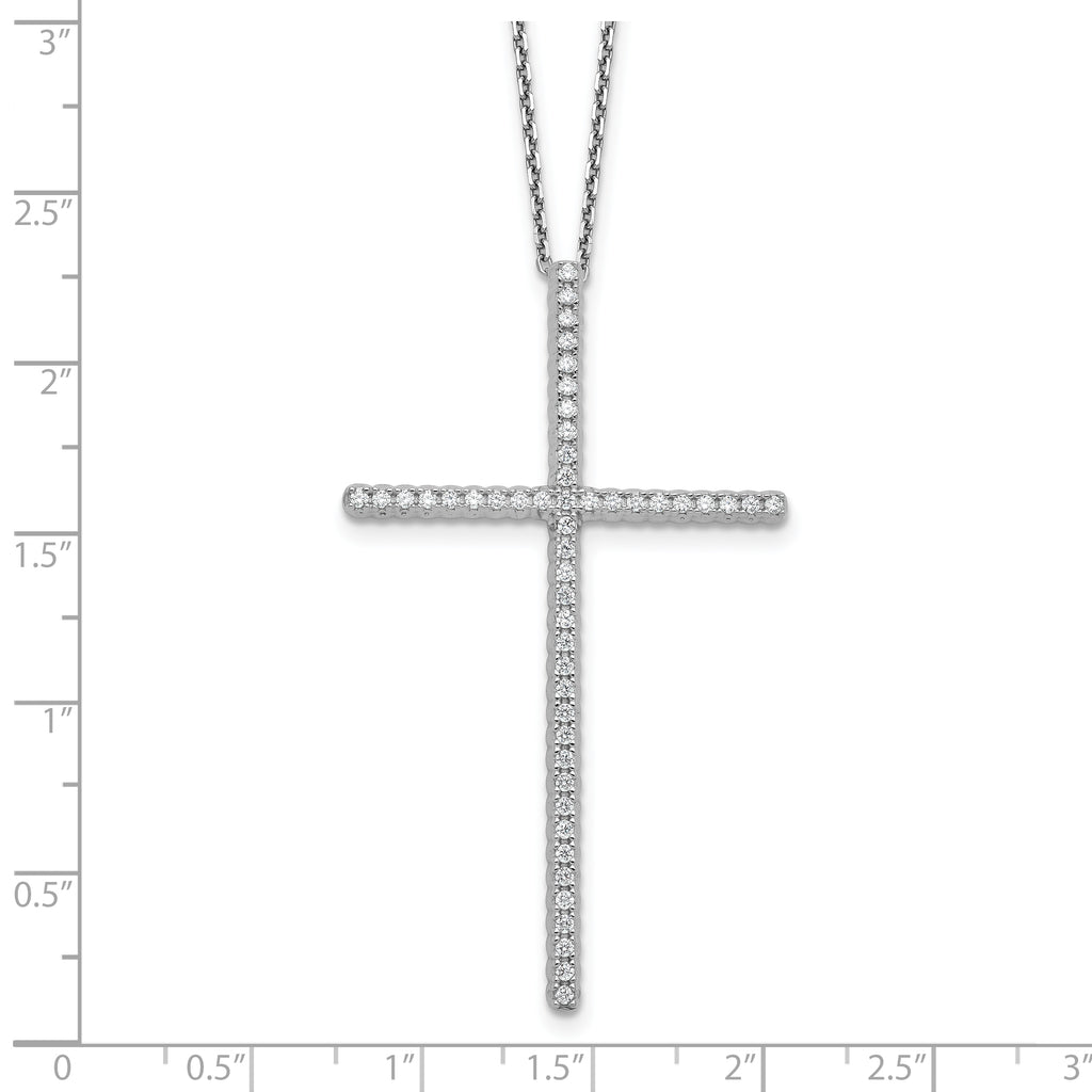 Sterling Shimmer Sterling Silver Rhodium-plated 1.3mm CZ 50 Stone Cross 16 inch with 2 inch Extension Necklace