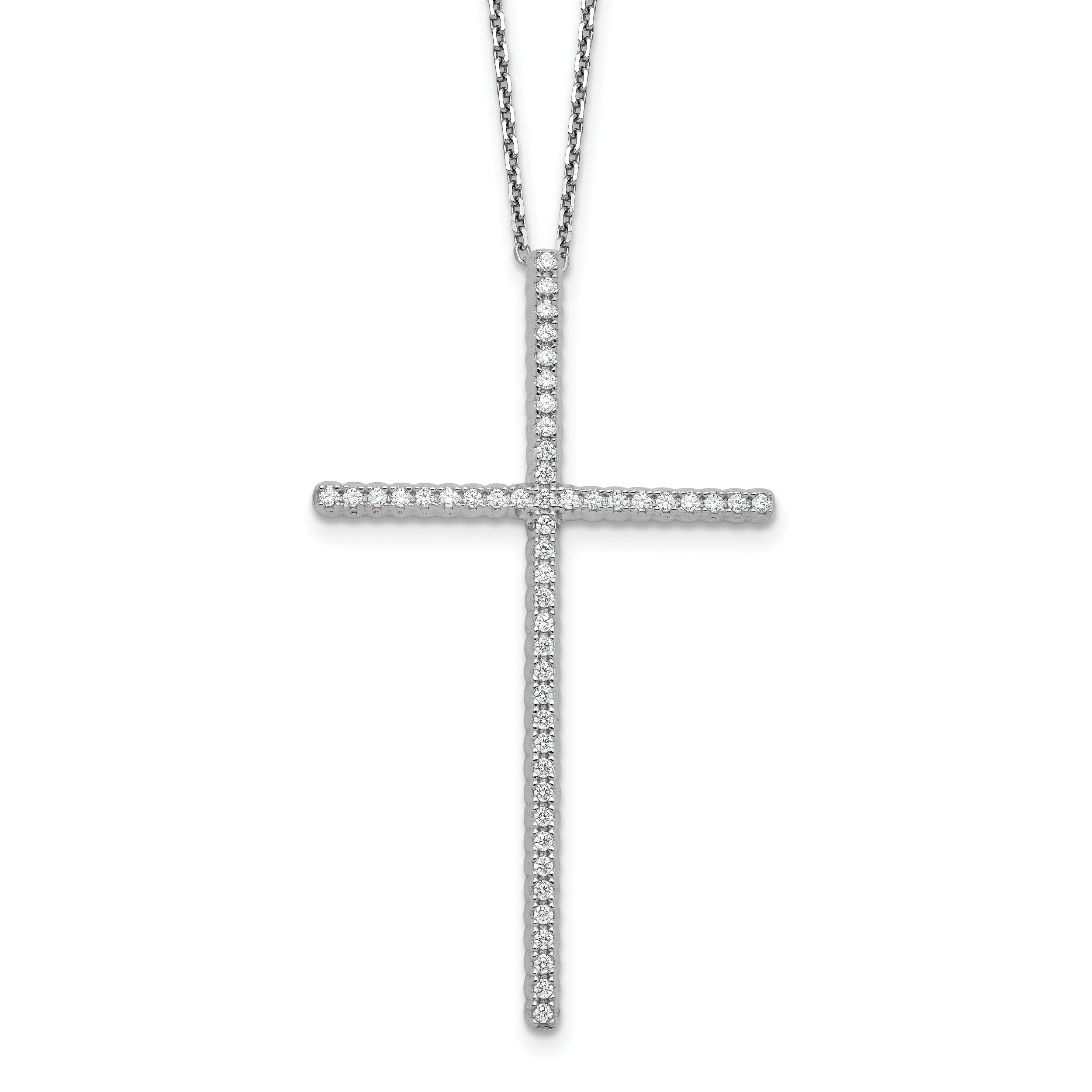Sterling Shimmer Sterling Silver Rhodium-plated 1.3mm CZ 50 Stone Cross 16 inch with 2 inch Extension Necklace Main image