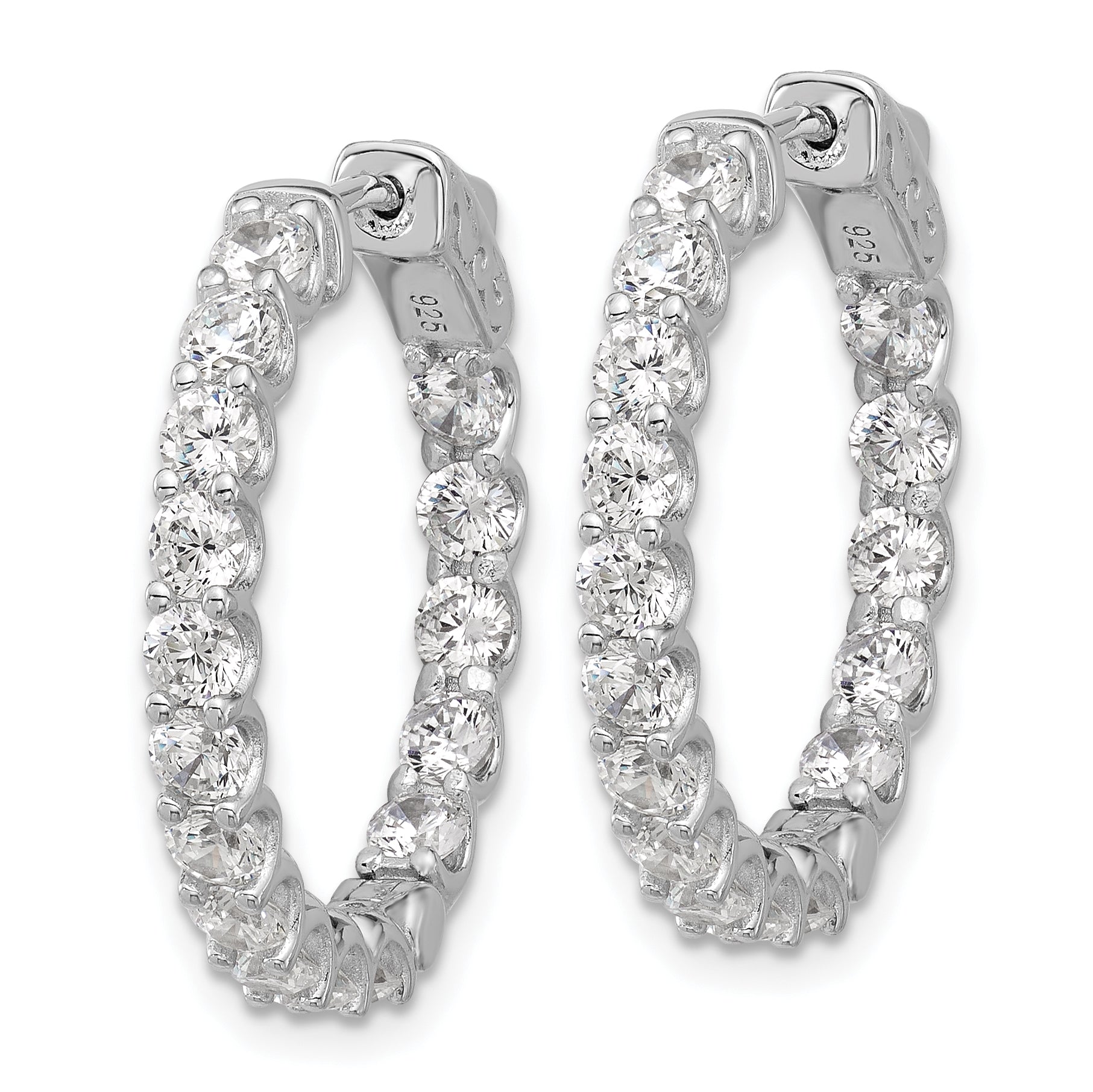 Sterling Shimmer Sterling Silver Rhodium-plated 3mm CZ 32 Stone In and Out Hinged Hoop Earrings Secondary image