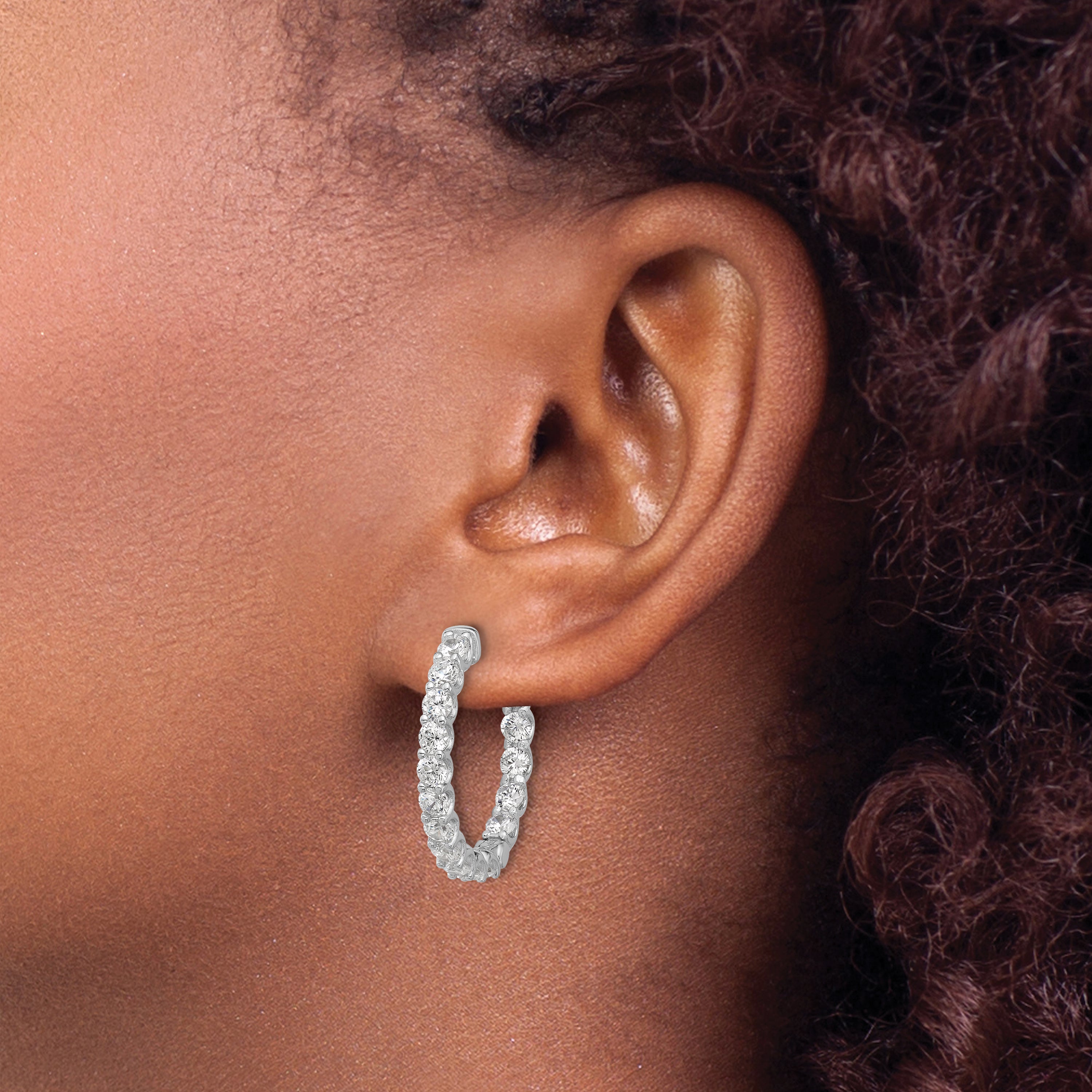 Sterling Shimmer Sterling Silver Rhodium-plated 3mm CZ 32 Stone In and Out Hinged Hoop Earrings