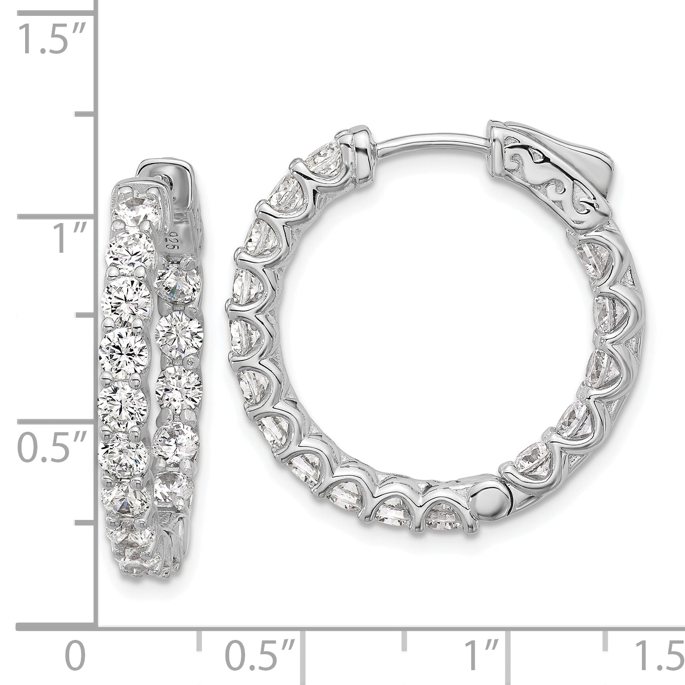 Sterling Shimmer Sterling Silver Rhodium-plated 3mm CZ 32 Stone In and Out Hinged Hoop Earrings