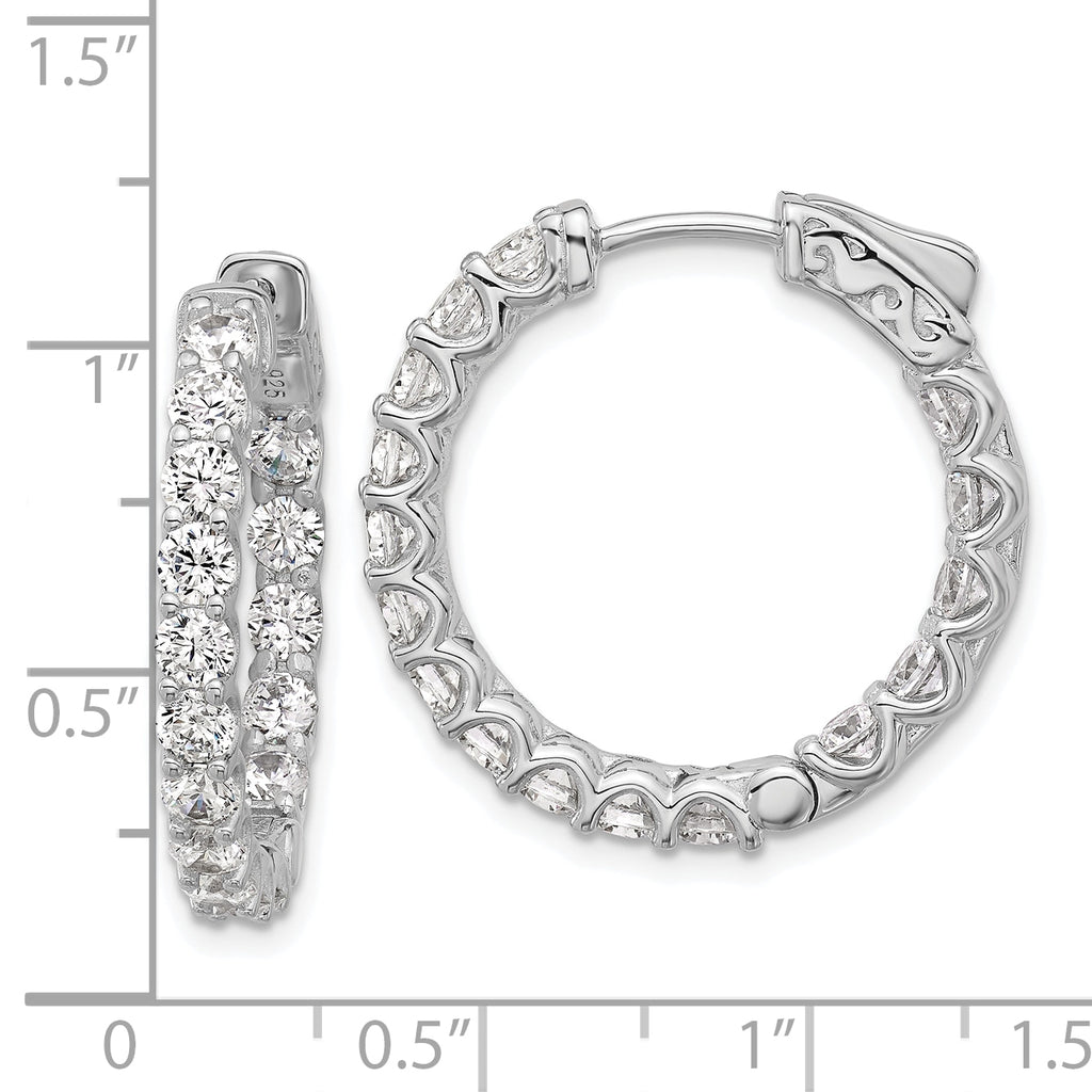 Sterling Shimmer Sterling Silver Rhodium-plated 3mm CZ 32 Stone In and Out Hinged Hoop Earrings