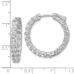 Sterling Shimmer Sterling Silver Rhodium-plated 3mm CZ 32 Stone In and Out Hinged Hoop Earrings