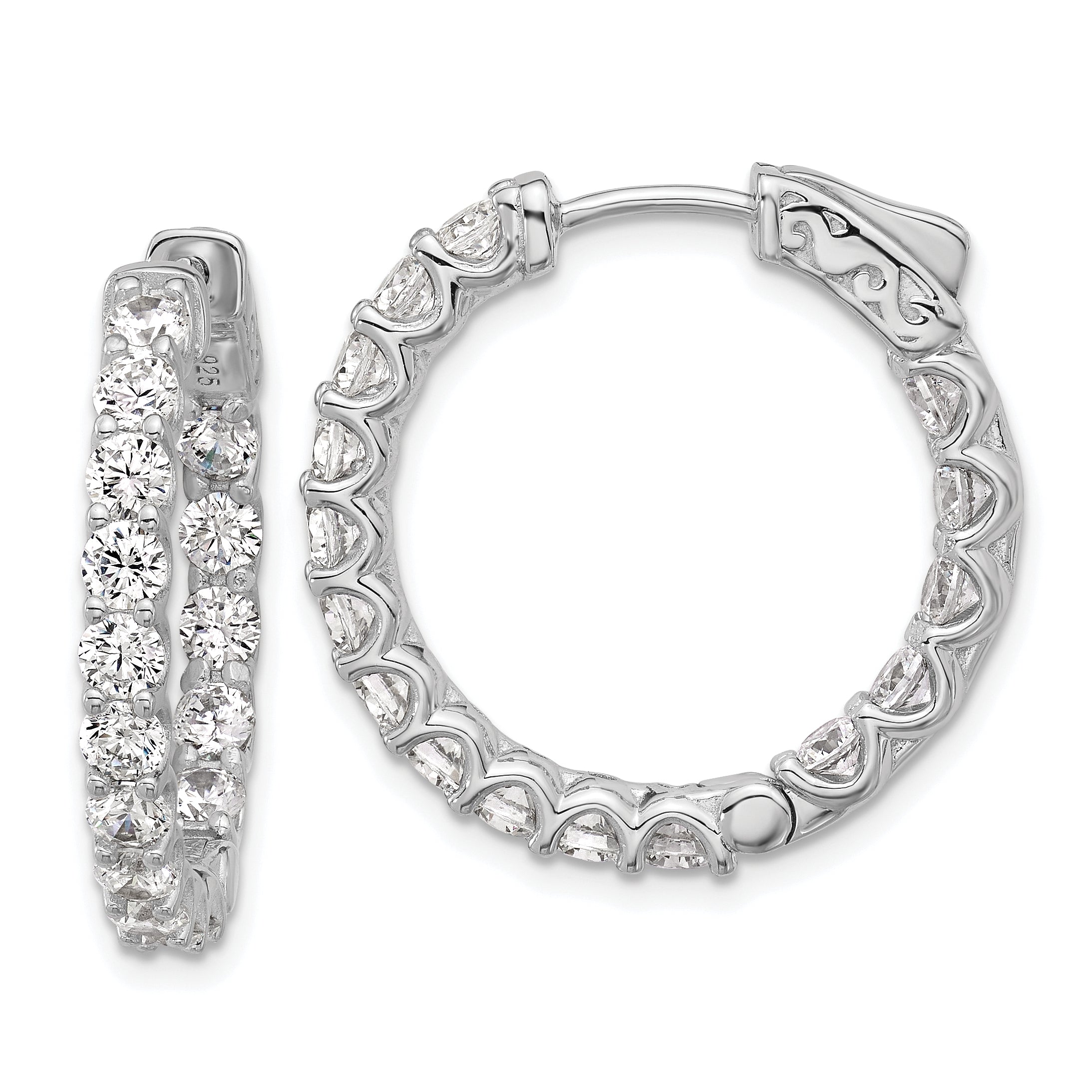 Sterling Shimmer Sterling Silver Rhodium-plated 3mm CZ 32 Stone In and Out Hinged Hoop Earrings