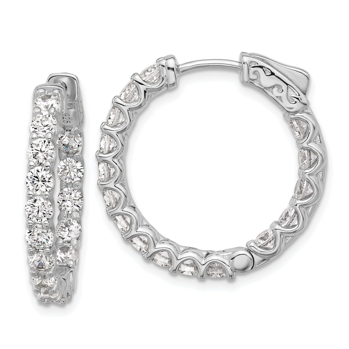 Cubic Zirconia 32-Stone Out Hoop Earrings in Sterling Silver, 26mm Hinged - Sophia Jewelers Main image