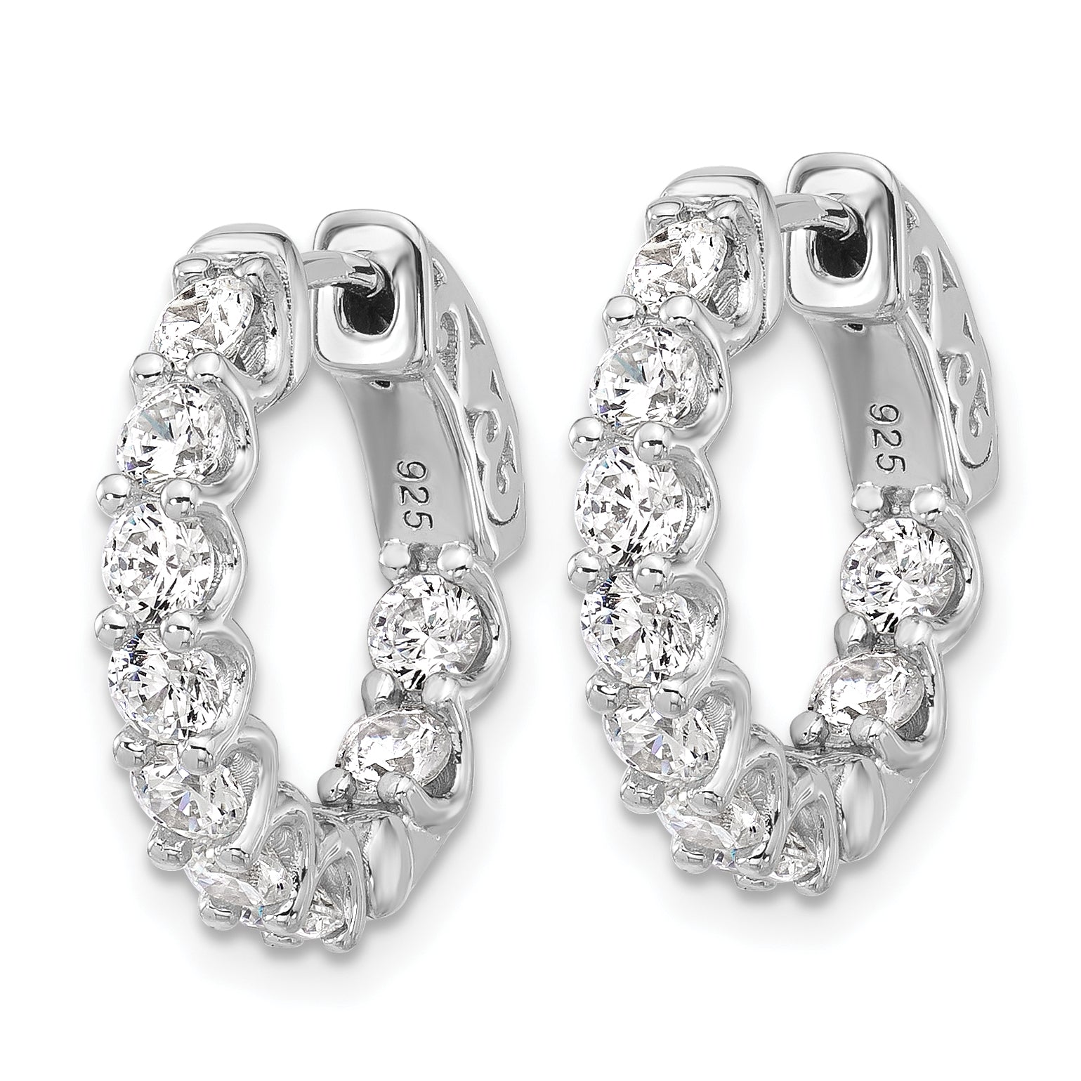 Sterling Shimmer Sterling Silver Rhodium-plated 3mm CZ 18 Stone In and Out Hinged Hoop Earrings