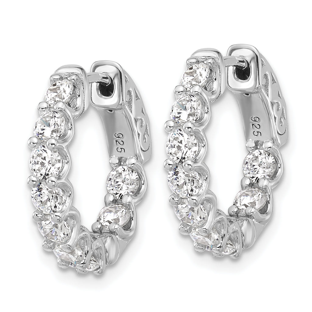 Sterling Shimmer Sterling Silver Rhodium-plated 3mm CZ 18 Stone In and Out Hinged Hoop Earrings