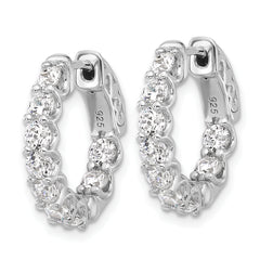 Sterling Shimmer Sterling Silver Rhodium-plated 3mm CZ 18 Stone In and Out Hinged Hoop Earrings