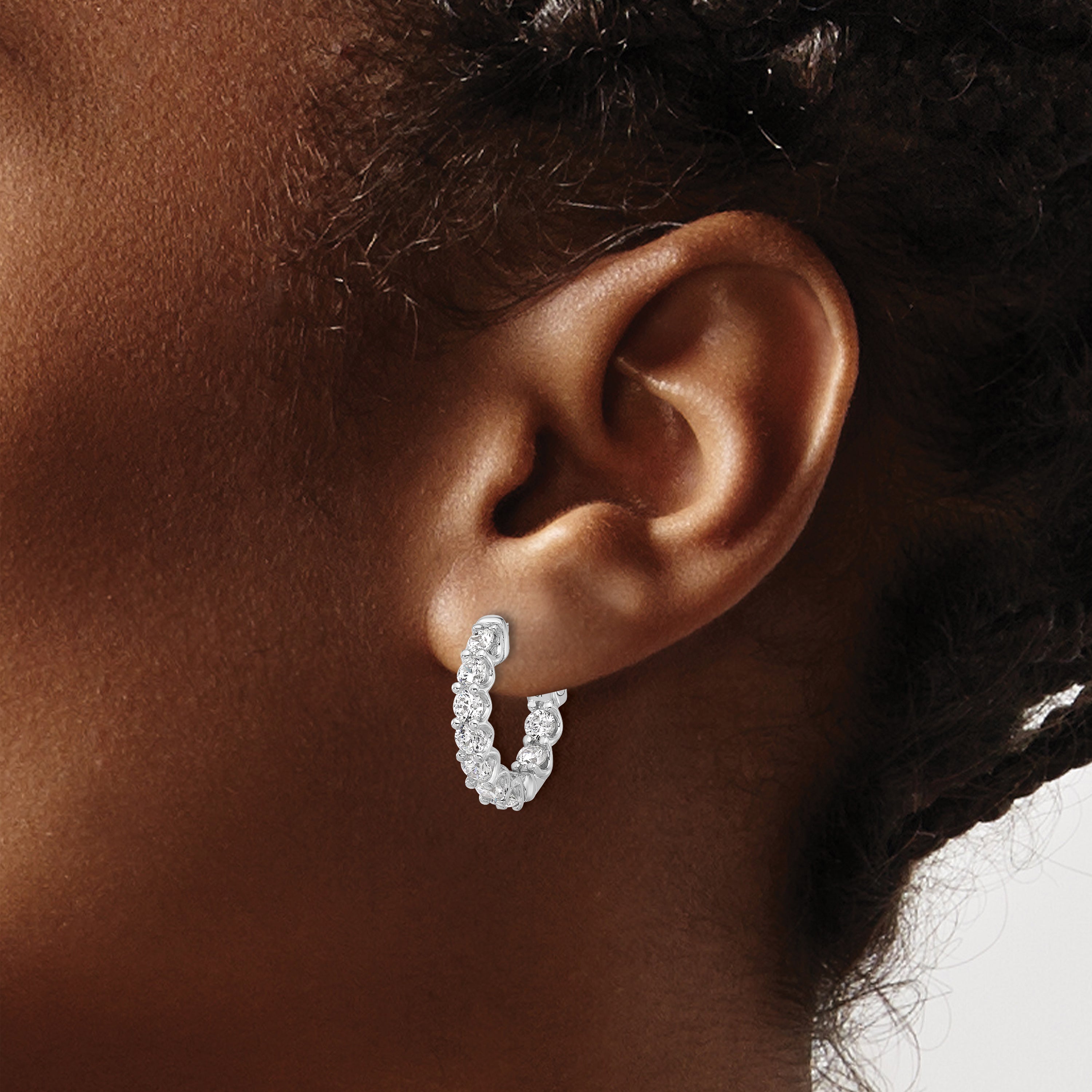 Sterling Shimmer Sterling Silver Rhodium-plated 3mm CZ 18 Stone In and Out Hinged Hoop Earrings