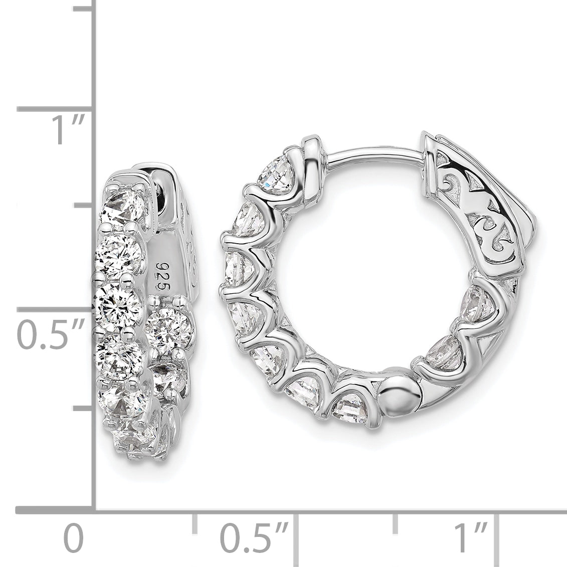 Sterling Shimmer Sterling Silver Rhodium-plated 3mm CZ 18 Stone In and Out Hinged Hoop Earrings