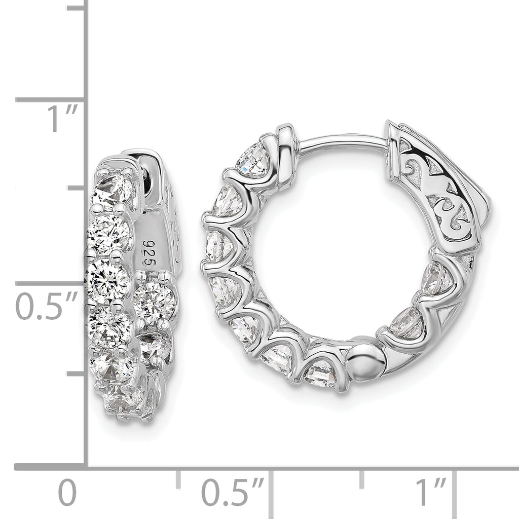 Sterling Shimmer Sterling Silver Rhodium-plated 3mm CZ 18 Stone In and Out Hinged Hoop Earrings