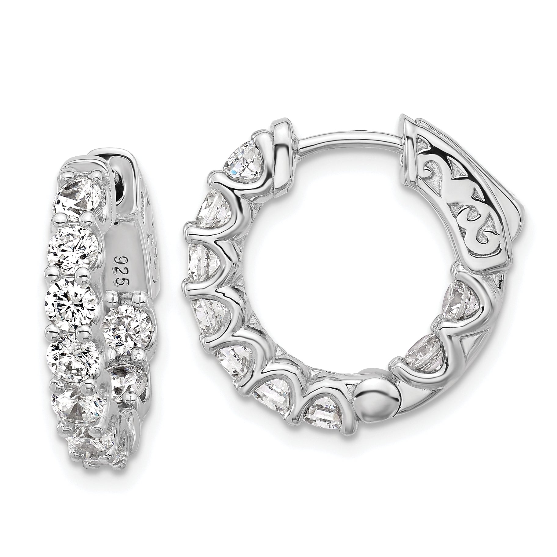 Sterling Shimmer Sterling Silver Rhodium-plated 3mm CZ 18 Stone In and Out Hinged Hoop Earrings