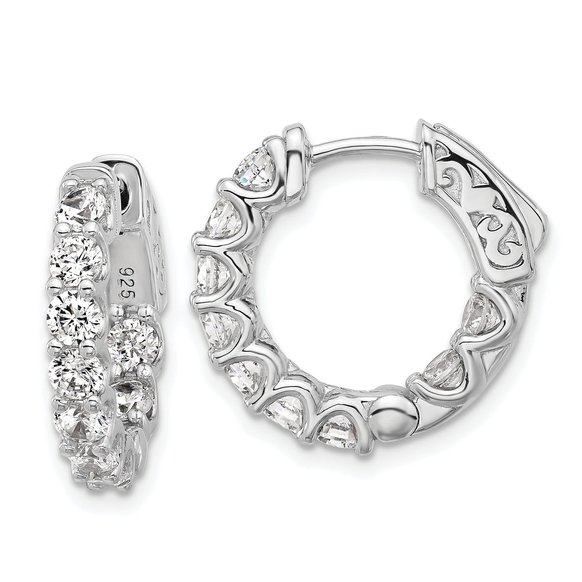 Sterling Shimmer Sterling Silver Rhodium-plated 3mm CZ 18 Stone In and Out Hinged Hoop Earrings