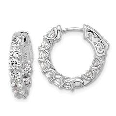 Sterling Shimmer Sterling Silver Rhodium-plated 3mm CZ 18 Stone In and Out Hinged Hoop Earrings