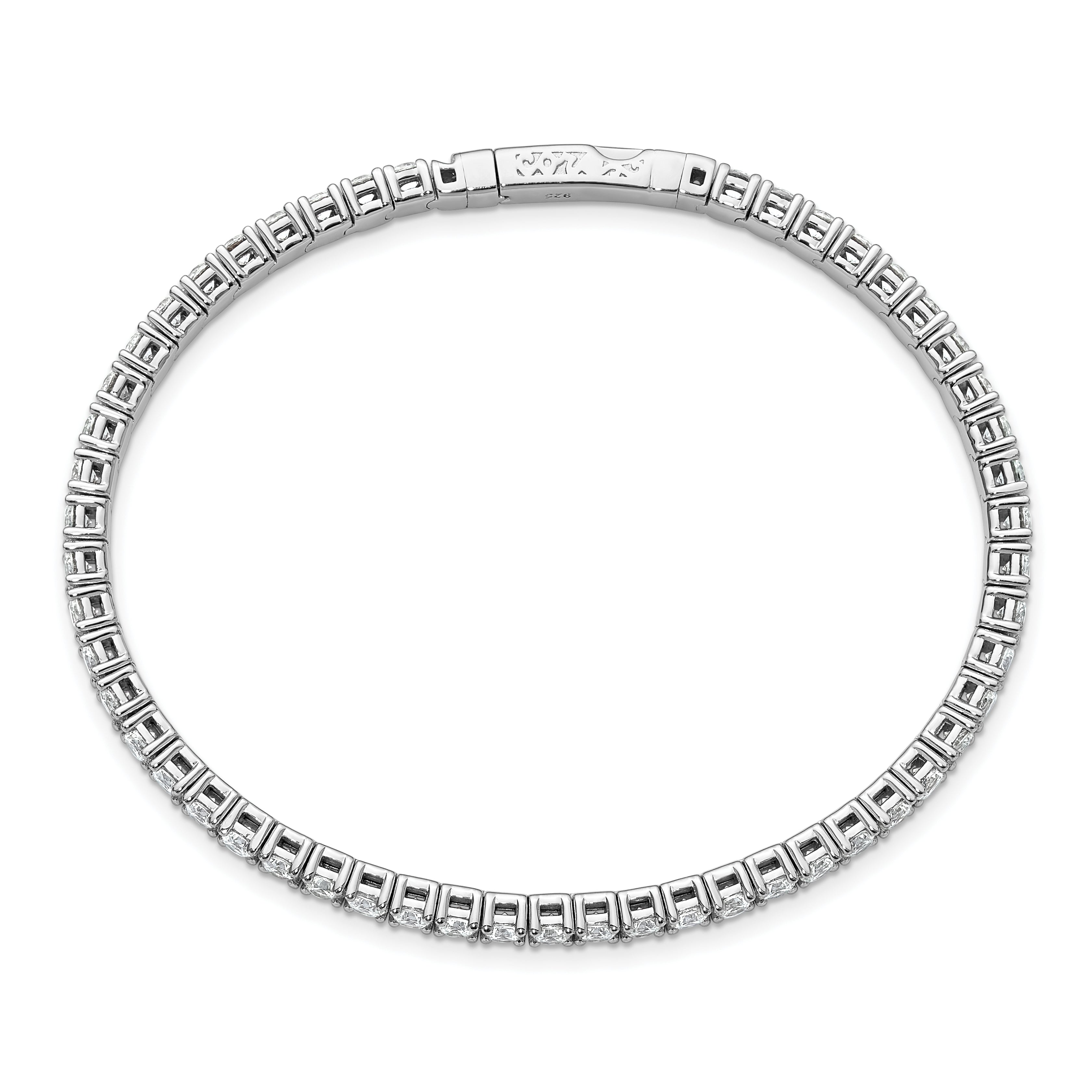 Sterling Shimmer Sterling Silver Rhodium-plated 3mm CZ 52 Stone 7 inch Flexible Bangle Bracelet Secondary image
