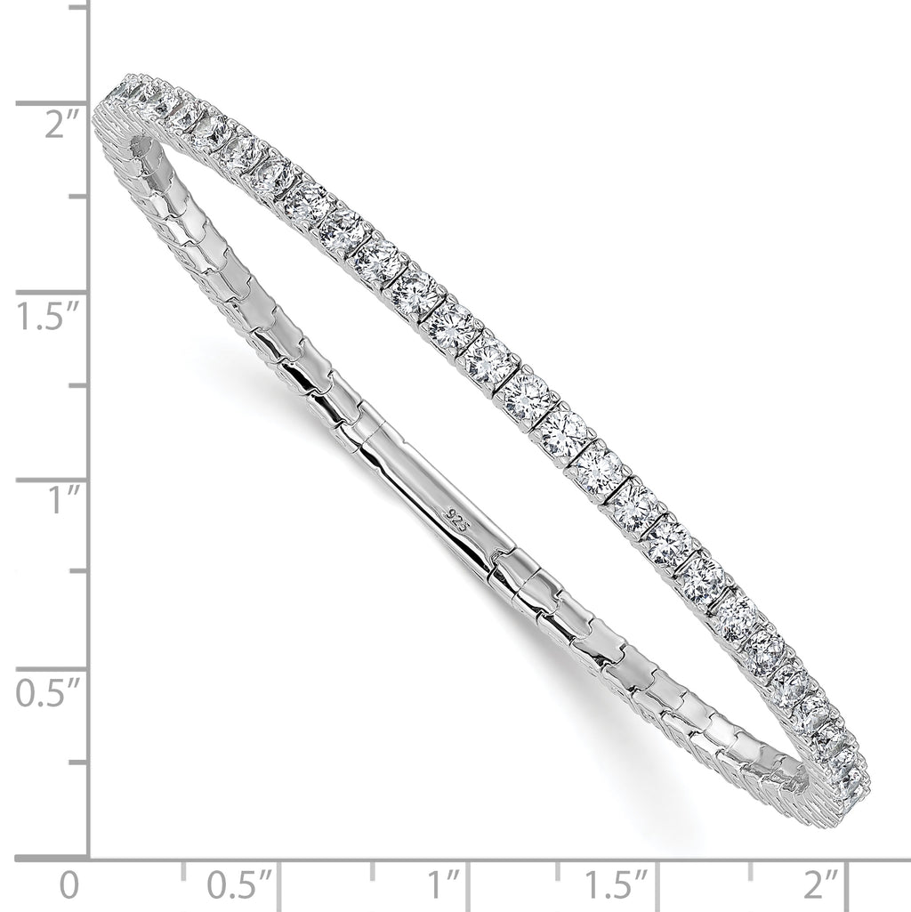 Sterling Shimmer Sterling Silver Rhodium-plated 3mm CZ 52 Stone 7 inch Flexible Bangle Bracelet