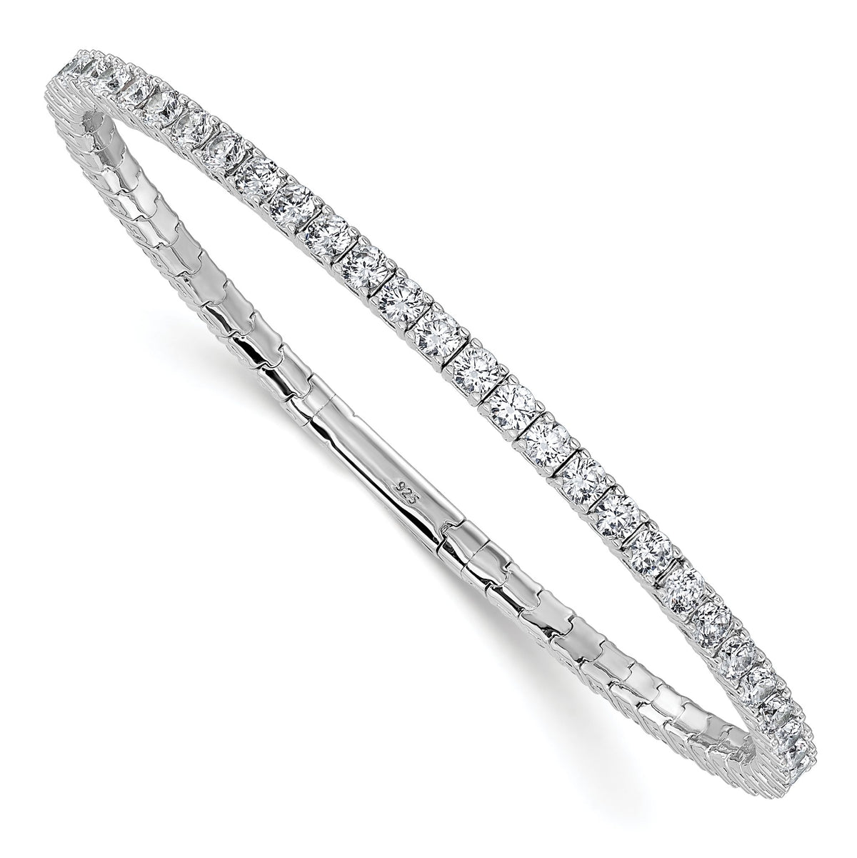 Sterling Shimmer Sterling Silver Rhodium-plated 3mm CZ 52 Stone 7 inch Flexible Bangle Bracelet - Sophia Jewelers Main image
